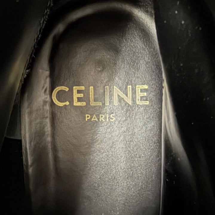 Great CELINE boots BUCKLE LACE UP BOOTS Buckle Combat black leather mens IT 42