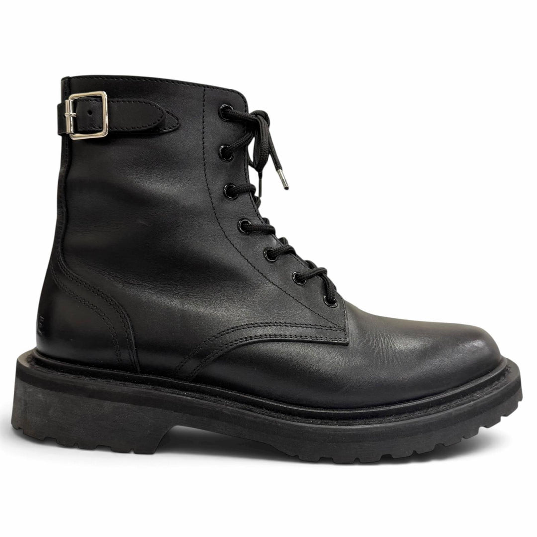 Great CELINE boots BUCKLE LACE UP BOOTS Buckle Combat black leather mens IT 42