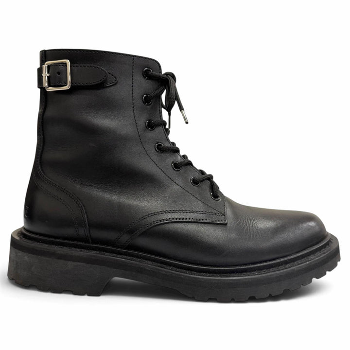 Great CELINE boots BUCKLE LACE UP BOOTS Buckle Combat black leather mens IT 42