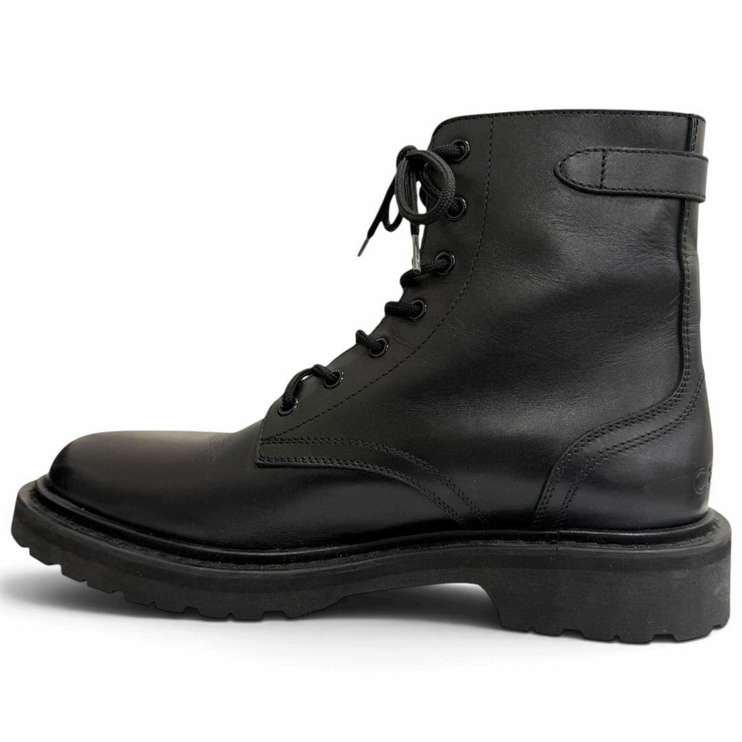 Great CELINE boots BUCKLE LACE UP BOOTS Buckle Combat black leather mens IT 42
