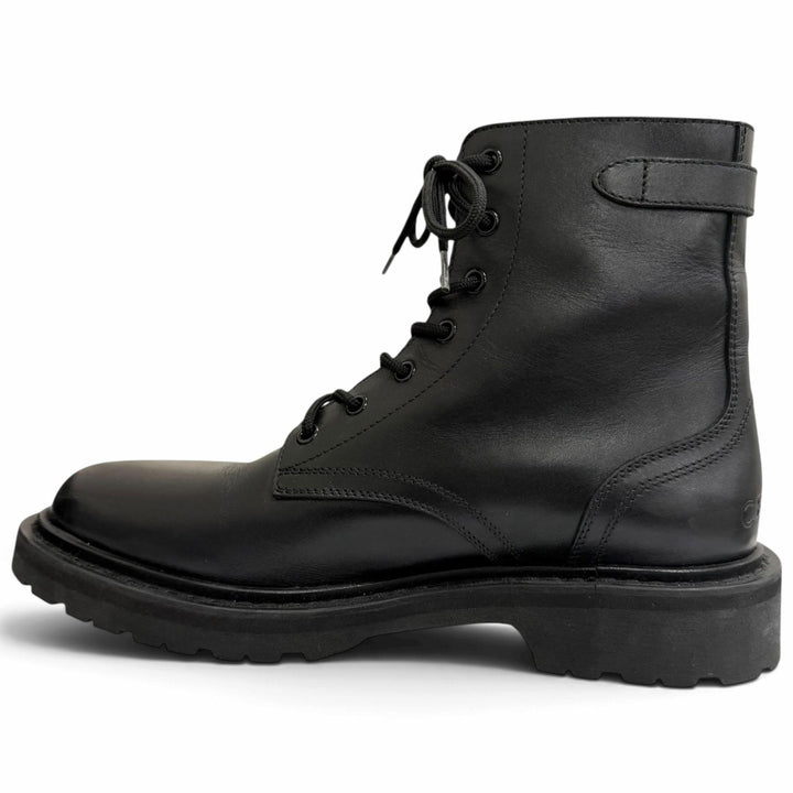 Great CELINE boots BUCKLE LACE UP BOOTS Buckle Combat black leather mens IT 42