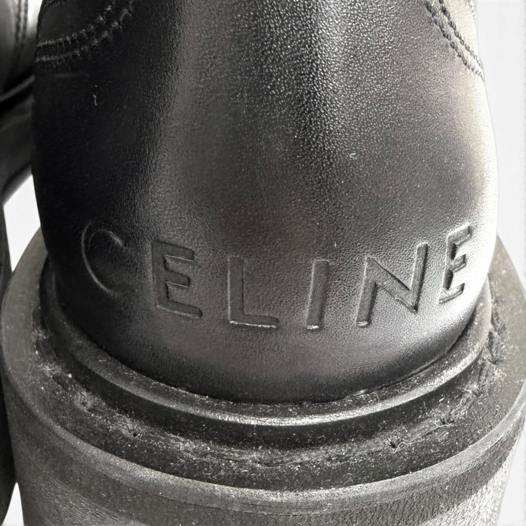 Great CELINE boots BUCKLE LACE UP BOOTS Buckle Combat black leather mens IT 42