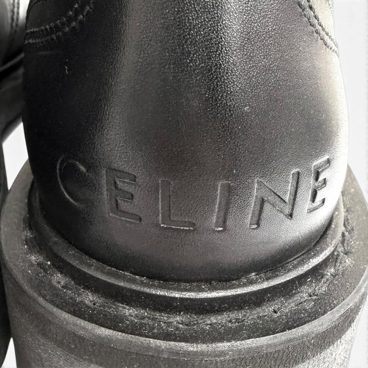 Great CELINE boots BUCKLE LACE UP BOOTS Buckle Combat black leather mens IT 42