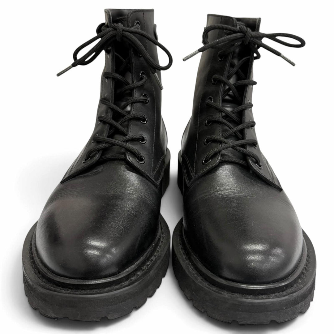 Great CELINE boots BUCKLE LACE UP BOOTS Buckle Combat black leather mens IT 42