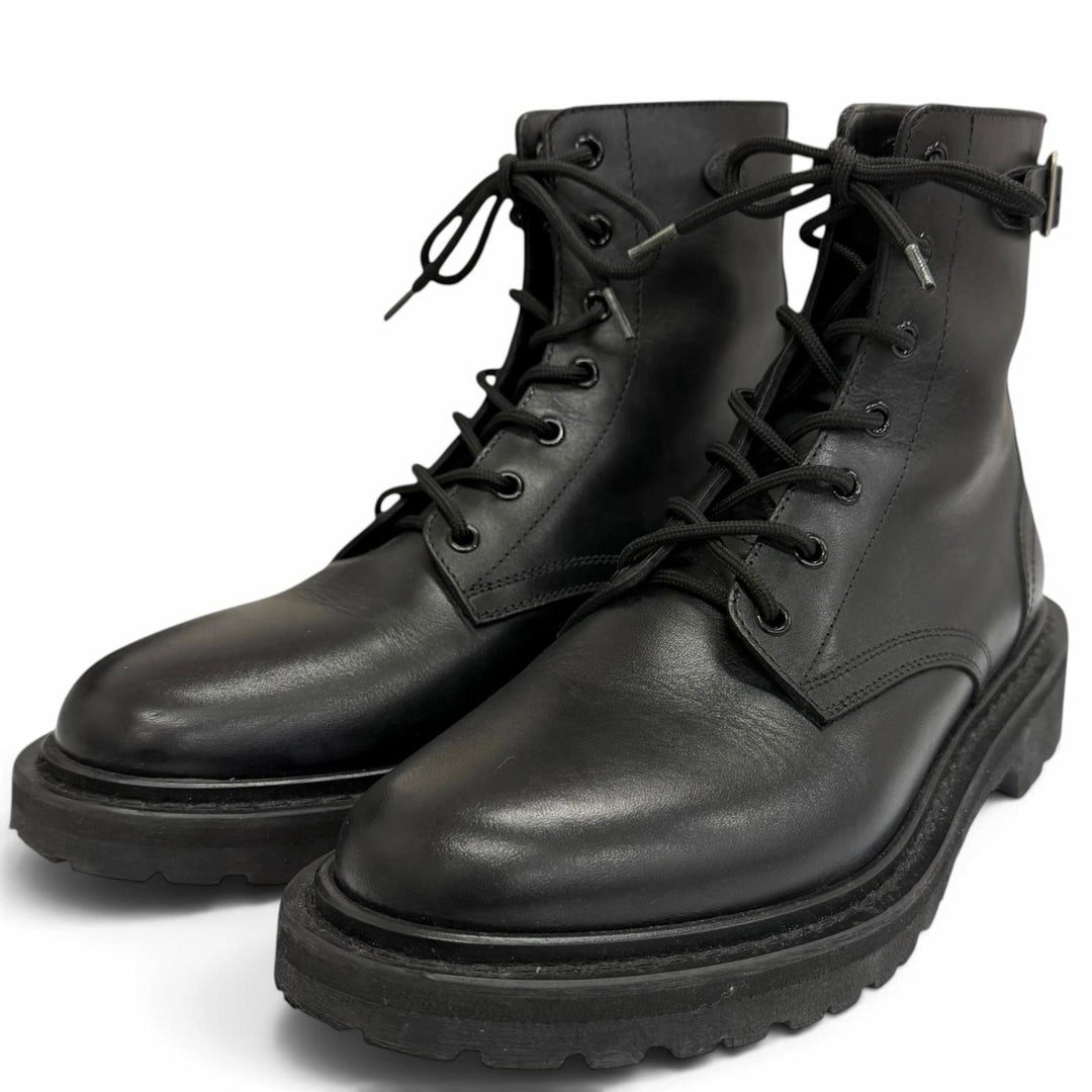 Great CELINE boots BUCKLE LACE UP BOOTS Buckle Combat black leather mens IT 42