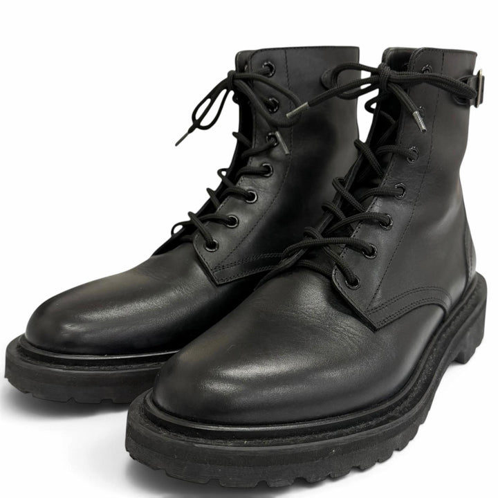 Great CELINE boots BUCKLE LACE UP BOOTS Buckle Combat black leather mens IT 42