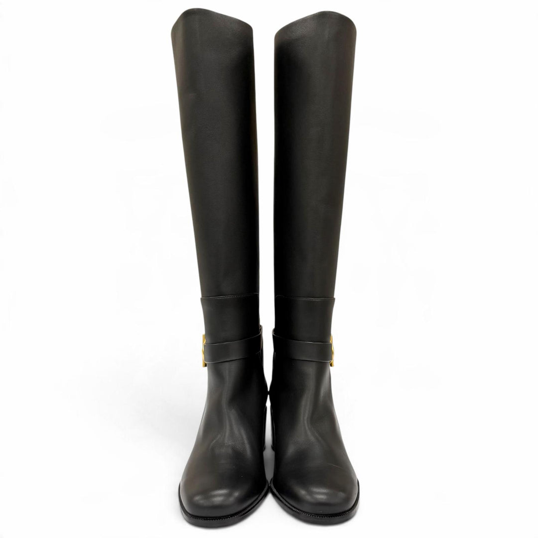 Pristine HERMES Knee-high boots Boots Justin 50 Glenan Buckle Leather black 38.5