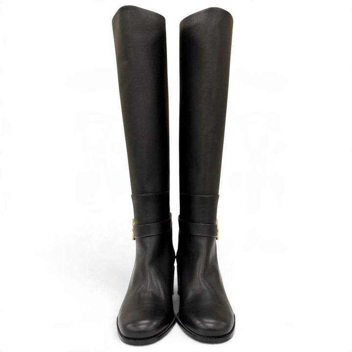 Pristine HERMES Knee-high boots Boots Justin 50 Glenan Buckle Leather black 38.5