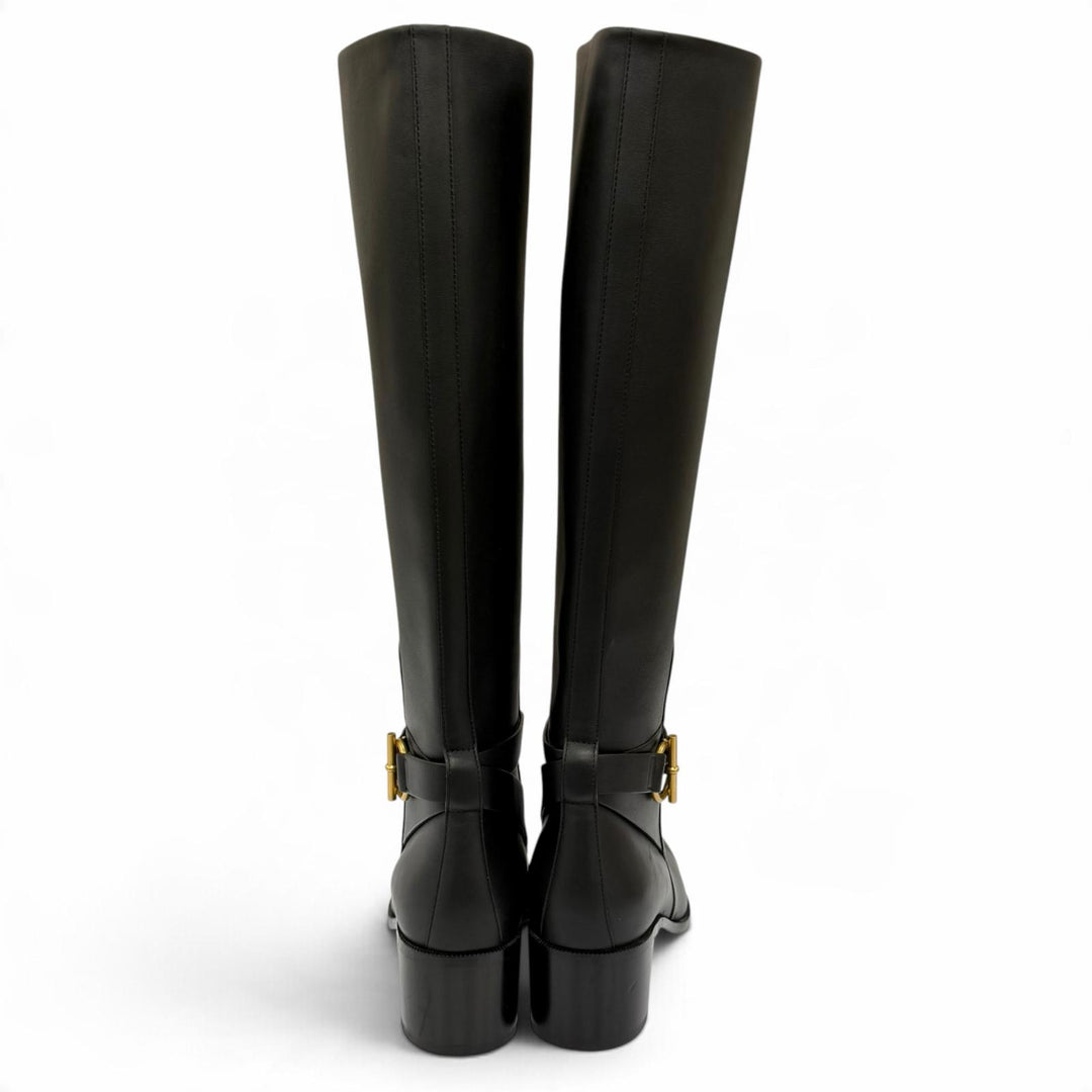 Pristine HERMES Knee-high boots Boots Justin 50 Glenan Buckle Leather black 38.5