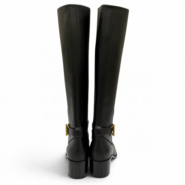 Pristine HERMES Knee-high boots Boots Justin 50 Glenan Buckle Leather black 38.5