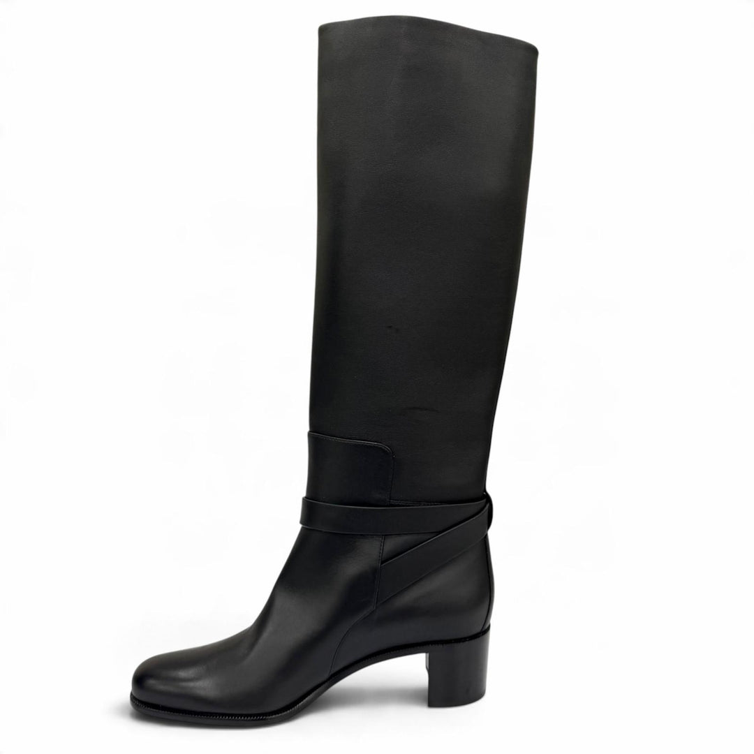 Pristine HERMES Knee-high boots Boots Justin 50 Glenan Buckle Leather black 38.5