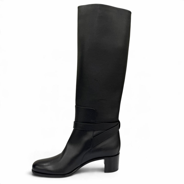Pristine HERMES Knee-high boots Boots Justin 50 Glenan Buckle Leather black 38.5