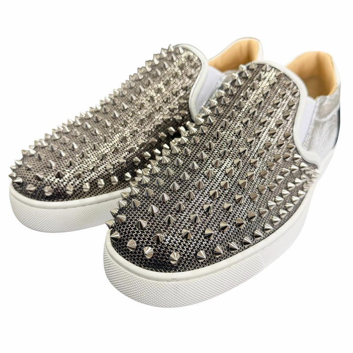 Pristine Christian Louboutin Slip-on Roller boat Spike studs Silver leather