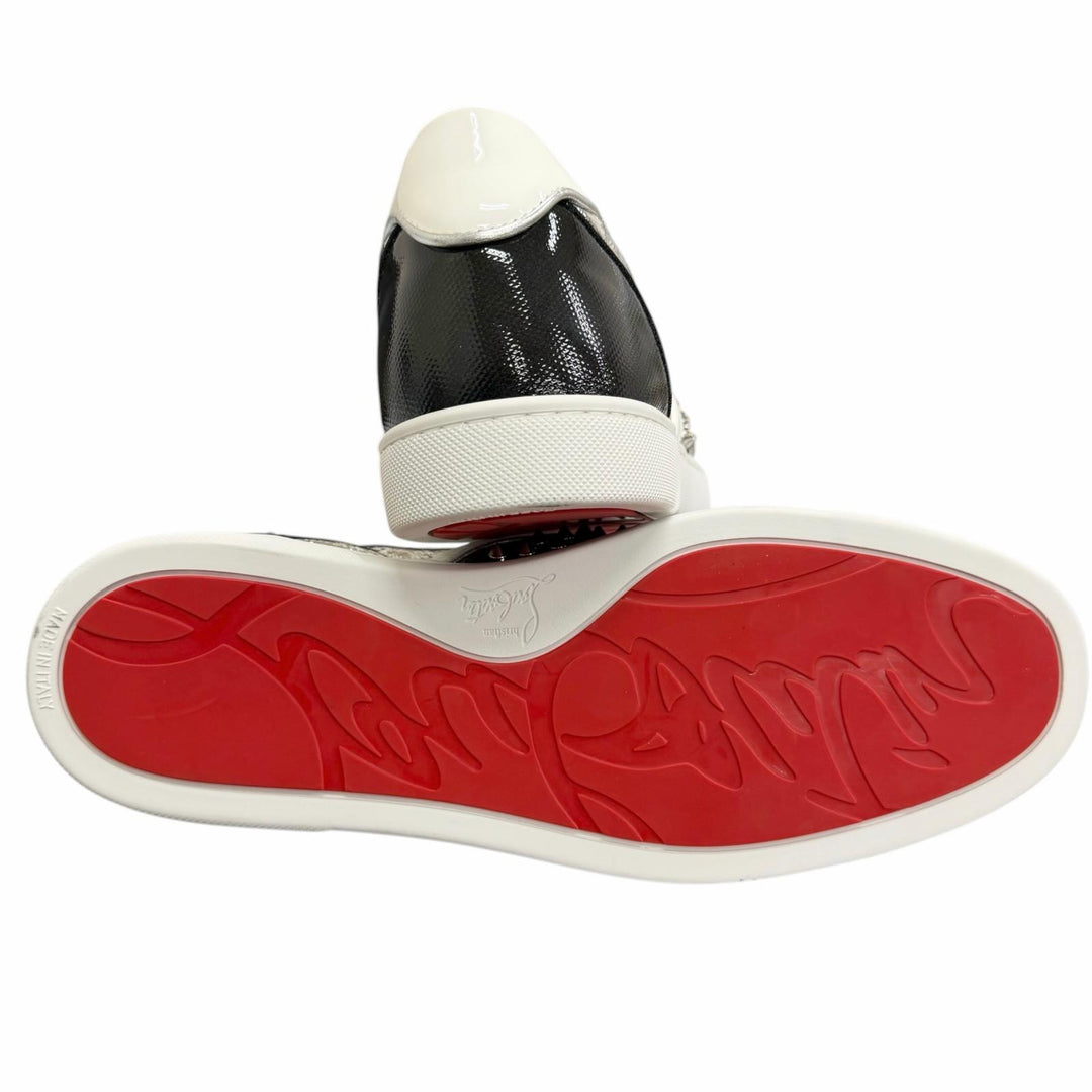 Pristine Christian Louboutin Slip-on Roller boat Spike studs Silver leather