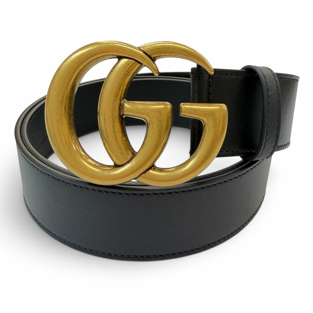 Pristine GUCCI belt GG Marmont Double G Buckle black leather mens 400593