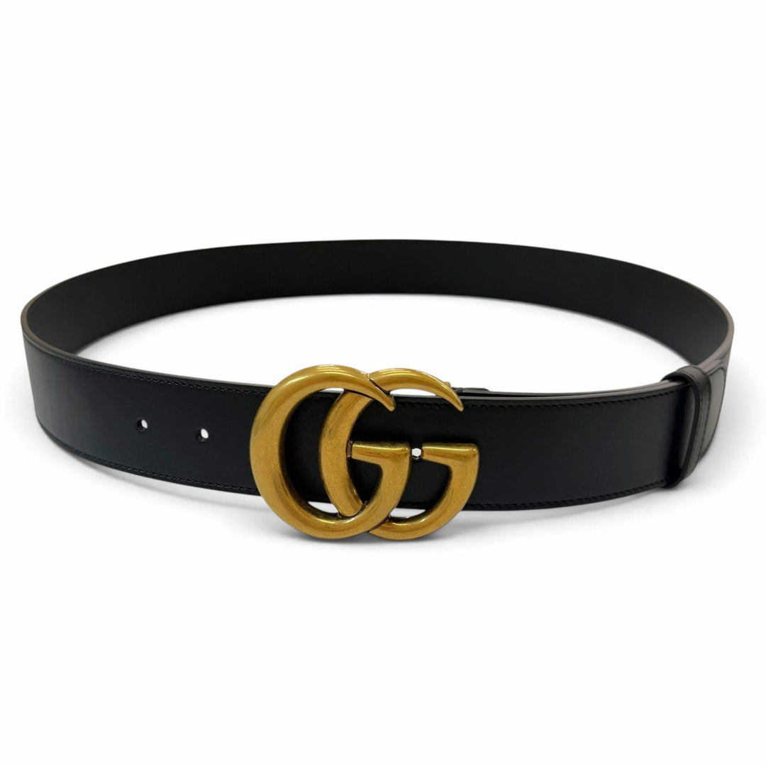 Pristine GUCCI belt GG Marmont Double G Buckle black leather mens 400593