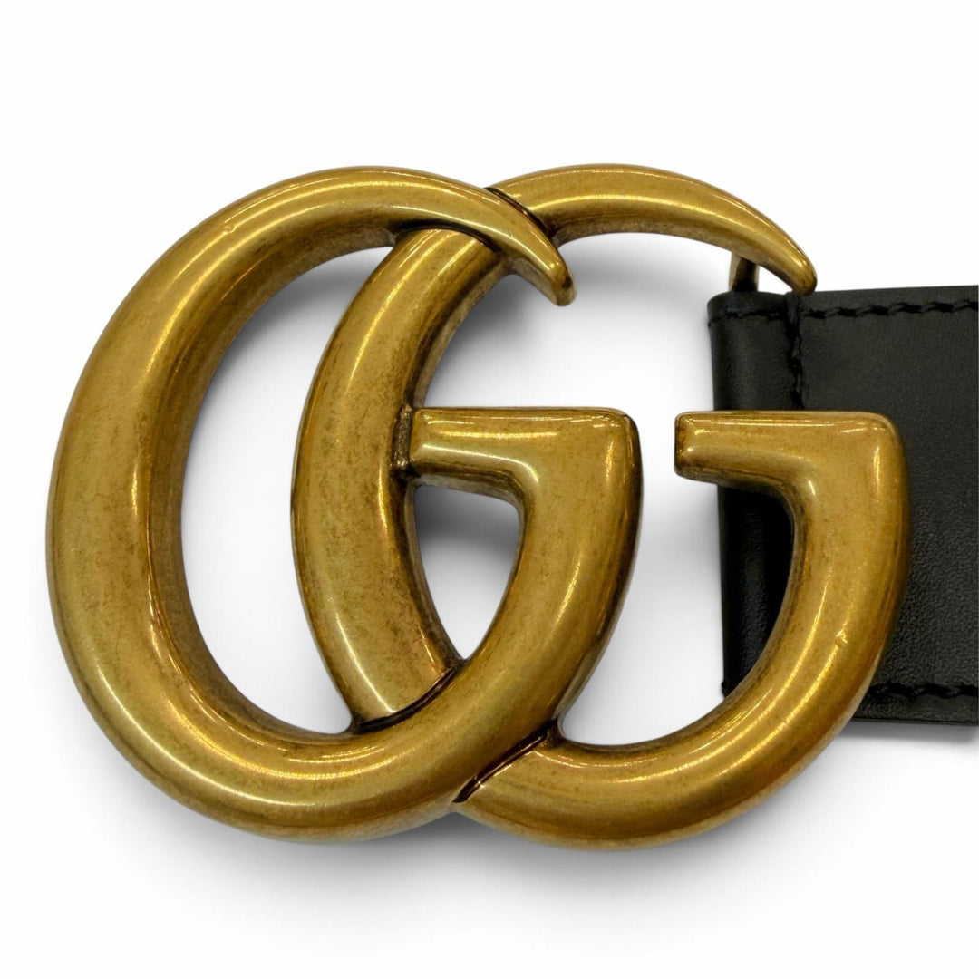 Pristine GUCCI belt GG Marmont Double G Buckle black leather mens 400593