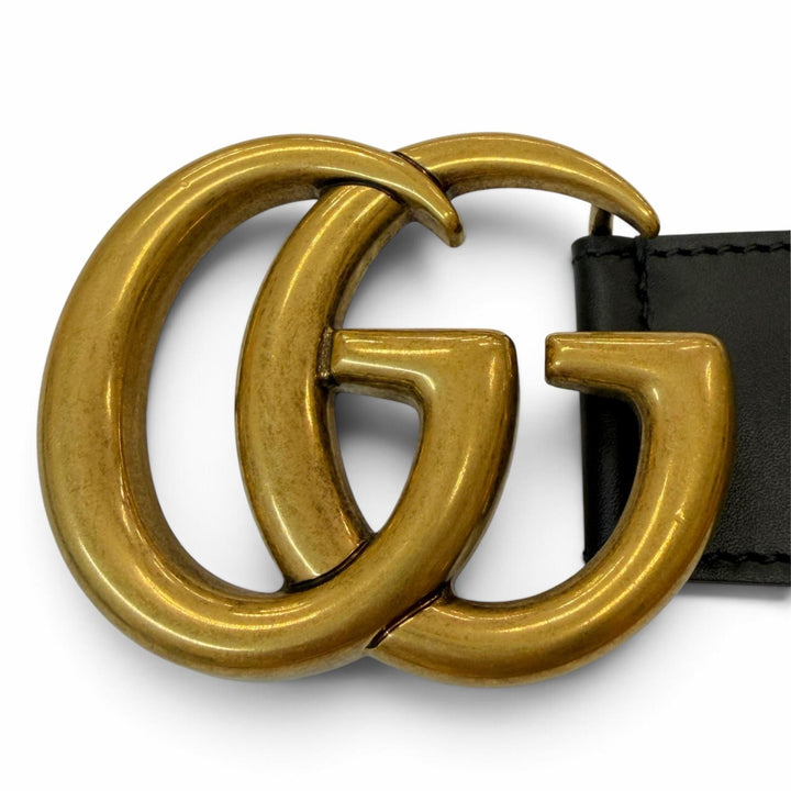 Pristine GUCCI belt GG Marmont Double G Buckle black leather mens 400593