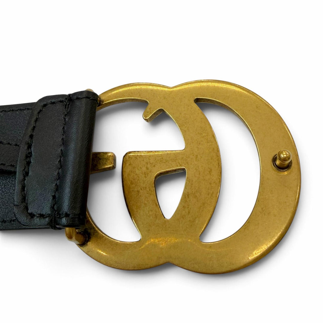 Pristine GUCCI belt GG Marmont Double G Buckle black leather mens 400593