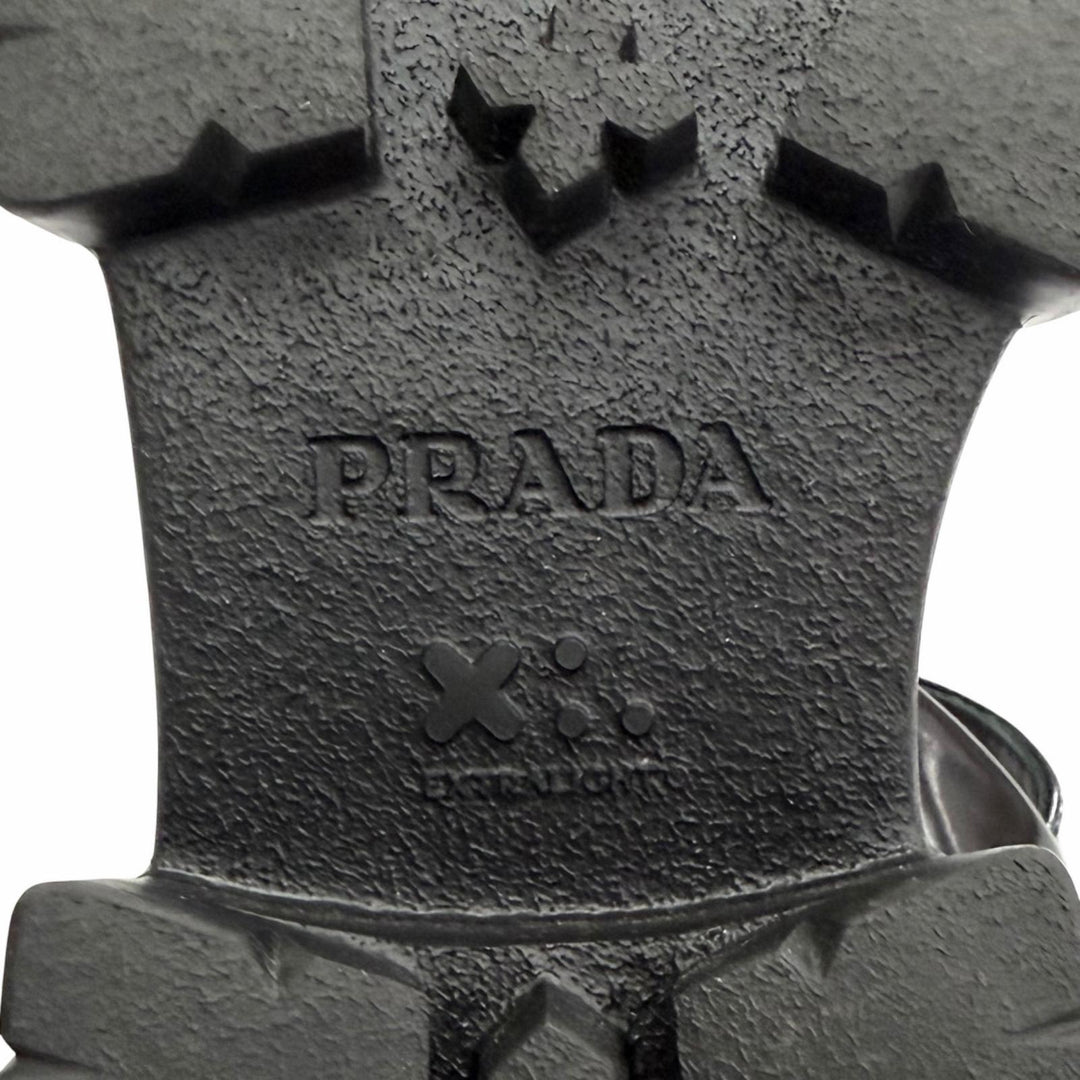 Excellent PRADA Sandals monolith Ankle strap platform black Brushed leather 34.5