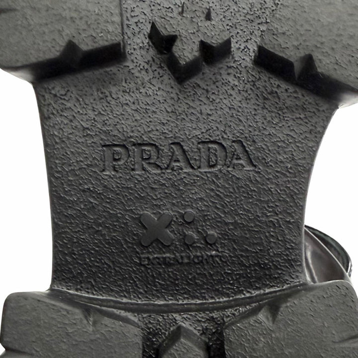 Excellent PRADA Sandals monolith Ankle strap platform black Brushed leather 34.5