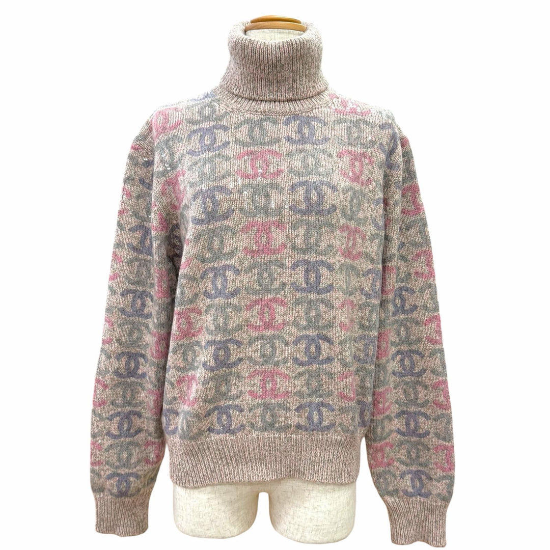 Discounted Excellent CHANEL COCO Mark sequin-embellished knit sweater cashmere 42 P73878