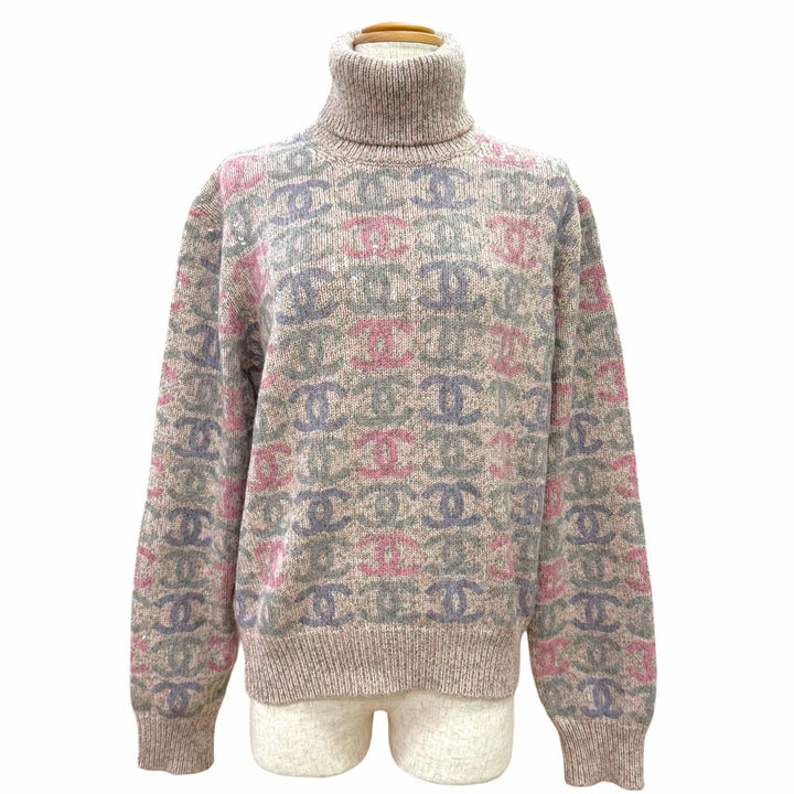 Discounted Excellent CHANEL COCO Mark sequin-embellished knit sweater cashmere 42 P73878