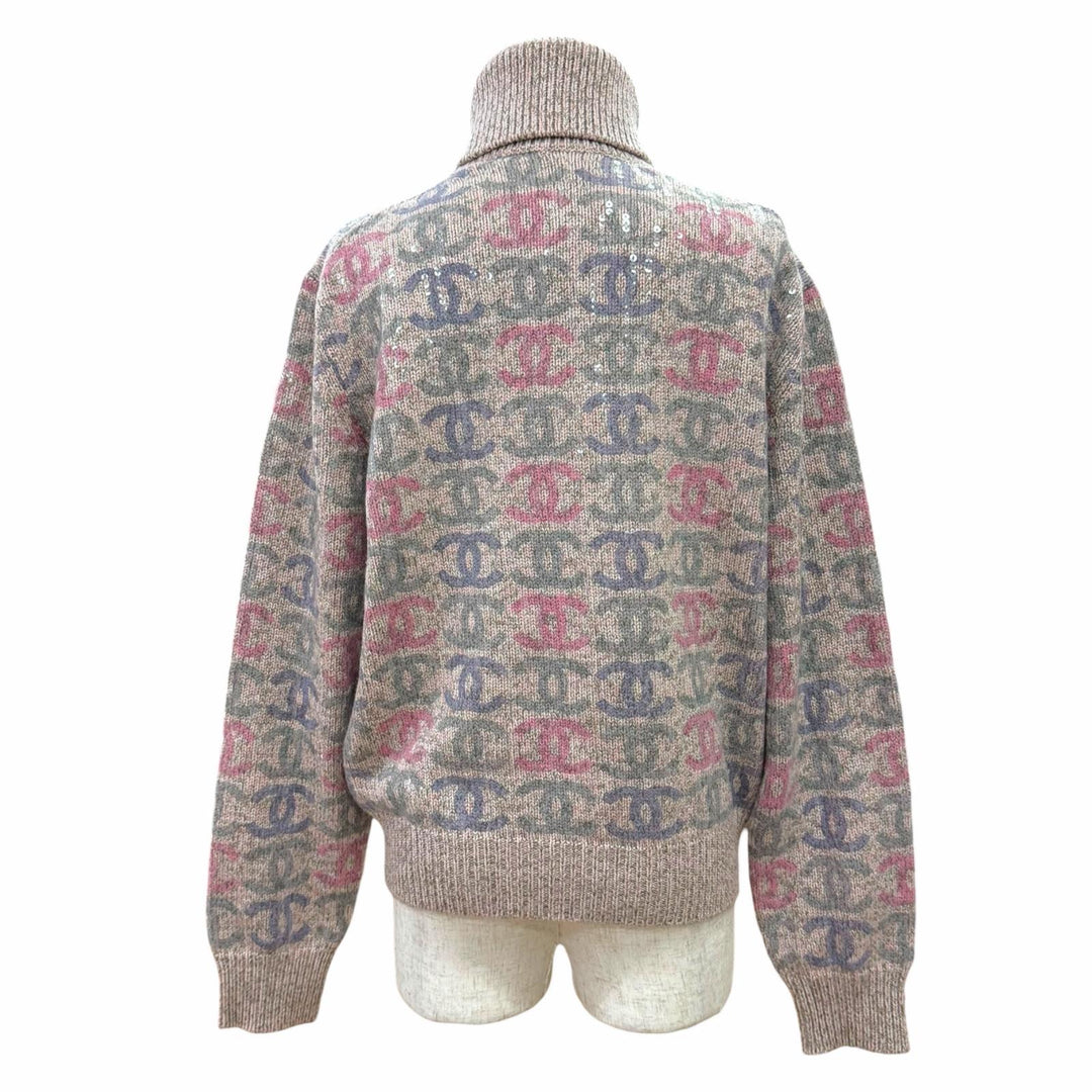 Discounted Excellent CHANEL COCO Mark sequin-embellished knit sweater cashmere 42 P73878