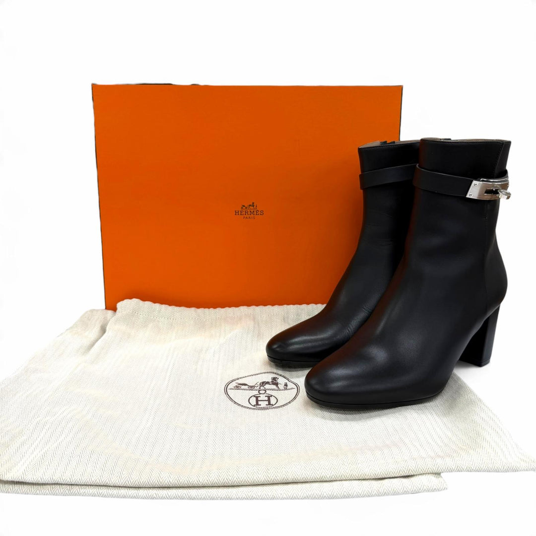Great HERMES short boots Saint Germain Kelly Buckle Leather black Women IT 38