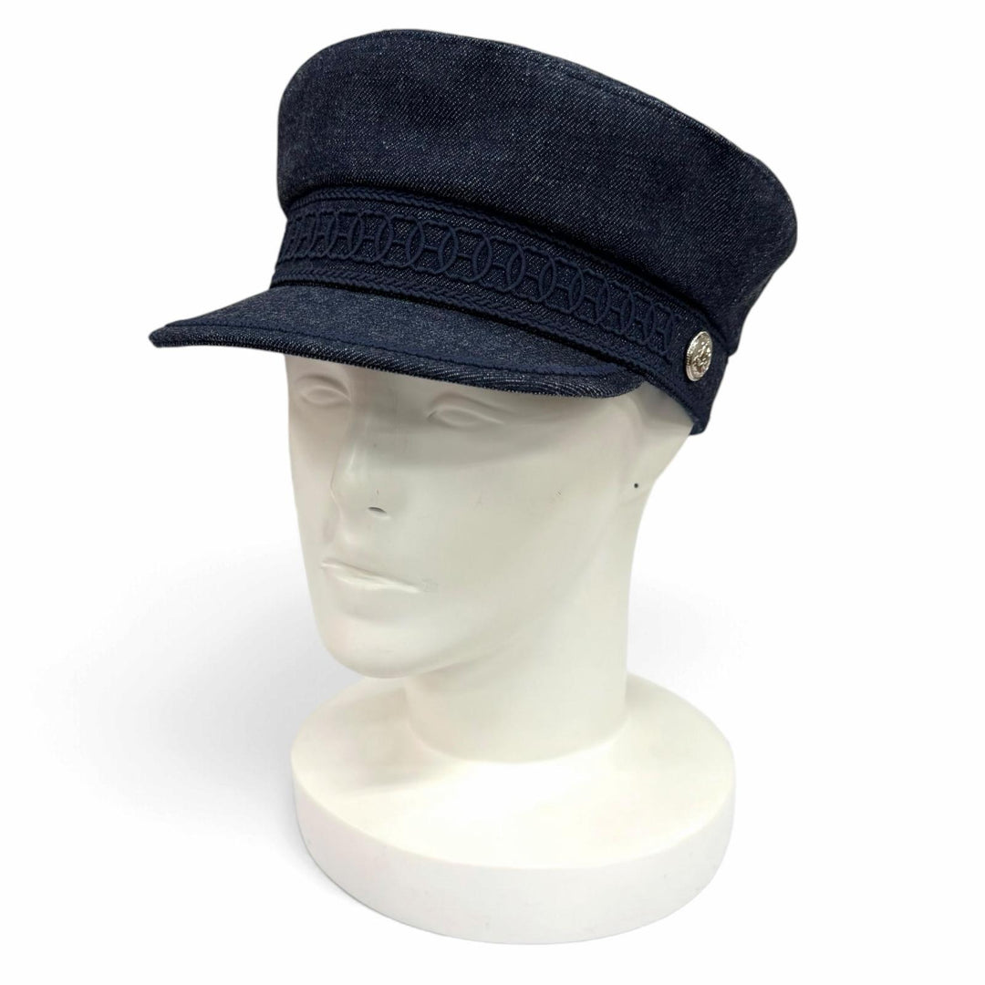 Excellent HERMES Casquette Kabul Casquette Denim Indigo cotton Women FR 56