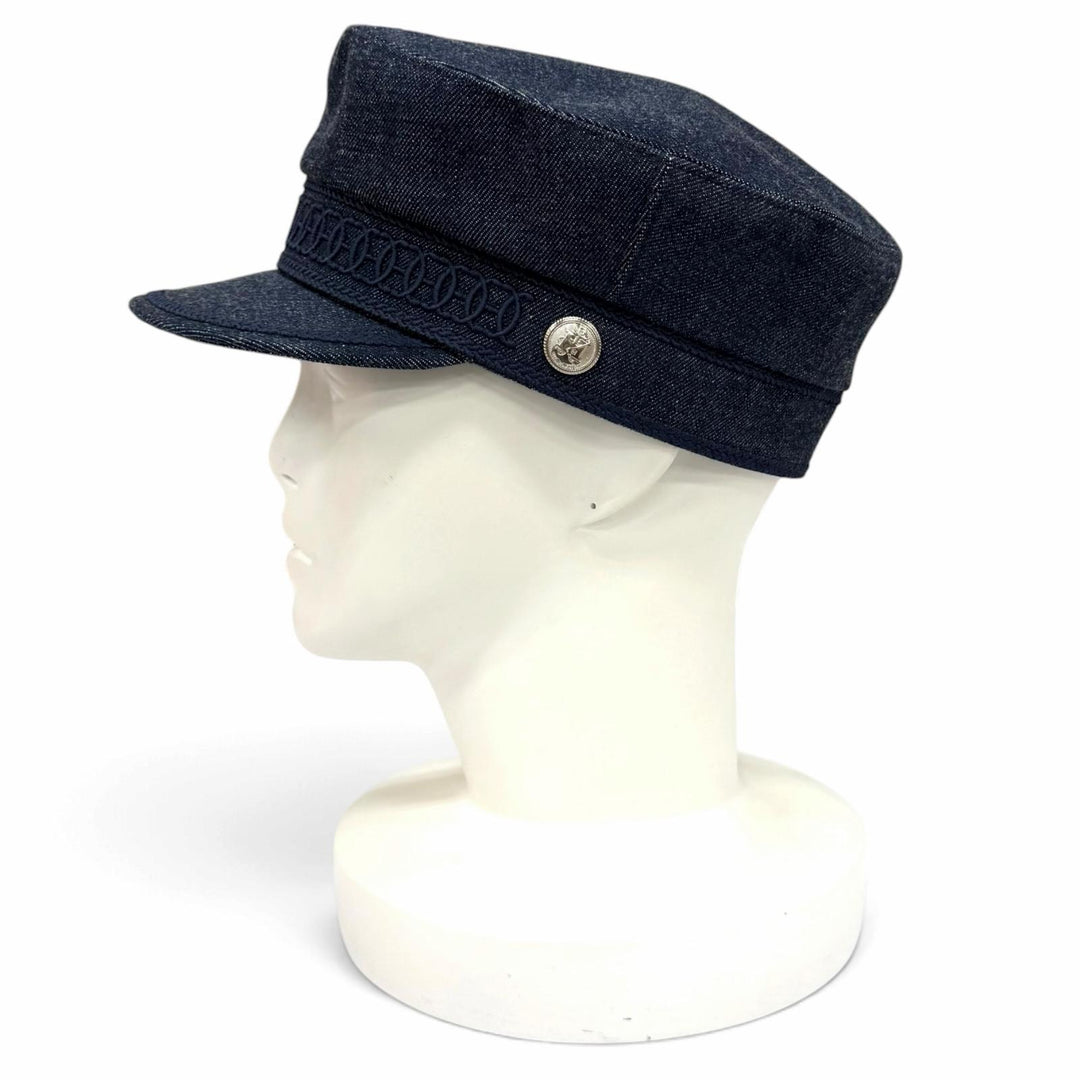 Excellent HERMES Casquette Kabul Casquette Denim Indigo cotton Women FR 56