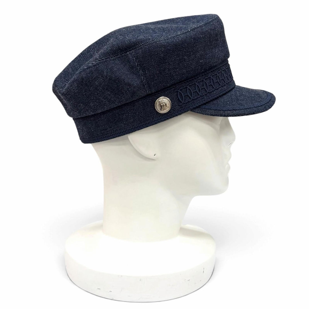 Excellent HERMES Casquette Kabul Casquette Denim Indigo cotton Women FR 56