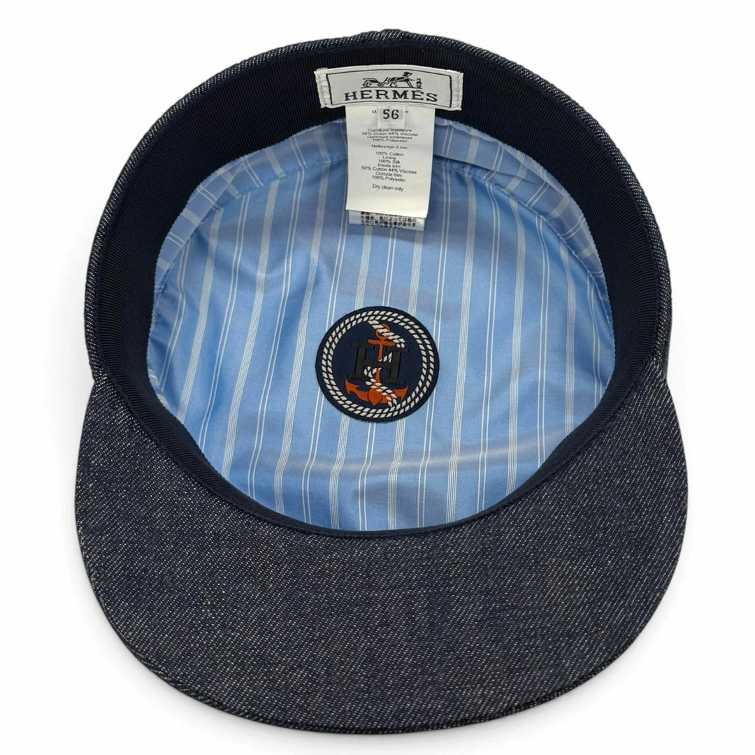 Excellent HERMES Casquette Kabul Casquette Denim Indigo cotton Women FR 56