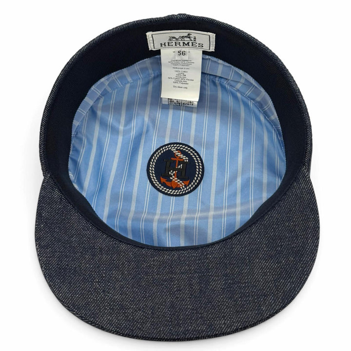 Excellent HERMES Casquette Kabul Casquette Denim Indigo cotton Women FR 56