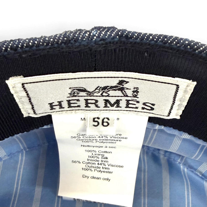 Excellent HERMES Casquette Kabul Casquette Denim Indigo cotton Women FR 56