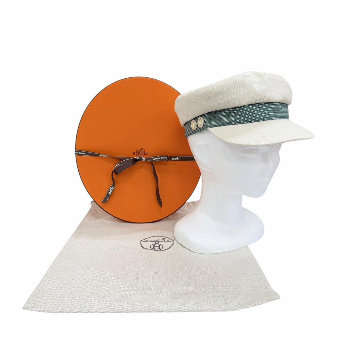 Excellent HERMES Casquette Caval Pop Serie Casquette Ivory Hemp Women FR 56