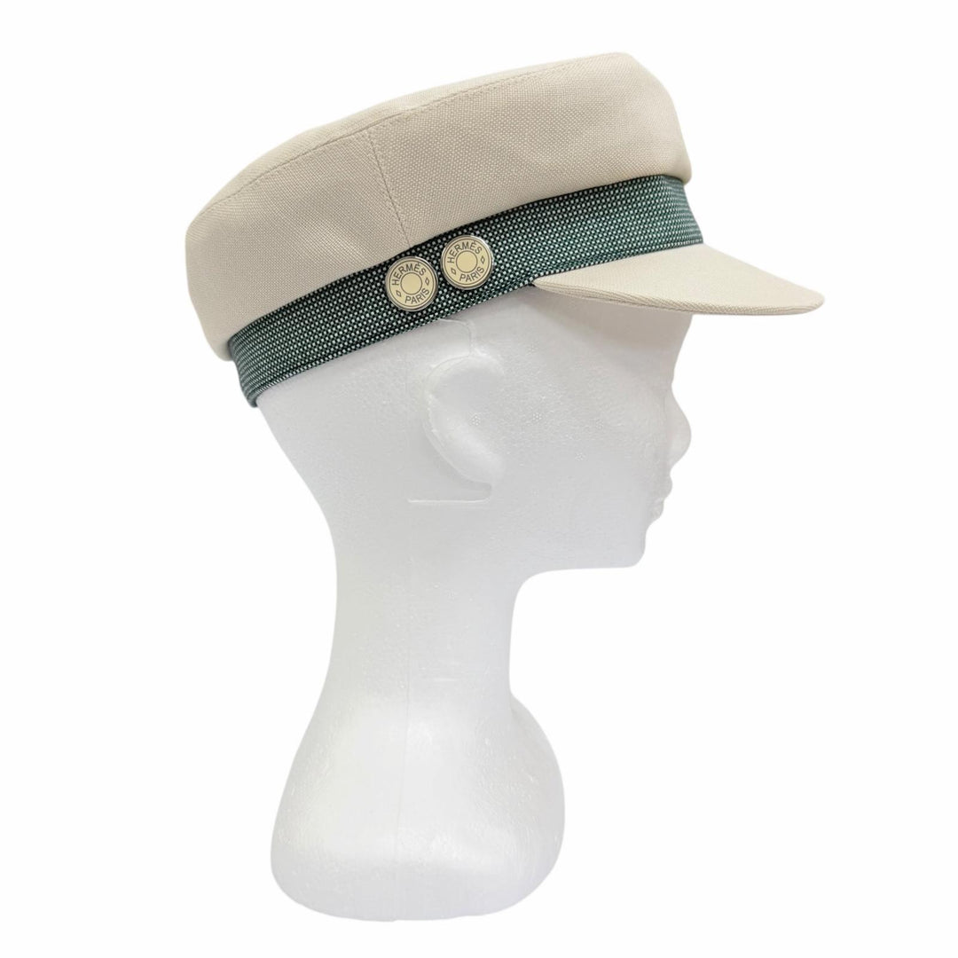 Excellent HERMES Casquette Caval Pop Serie Casquette Ivory Hemp Women FR 56