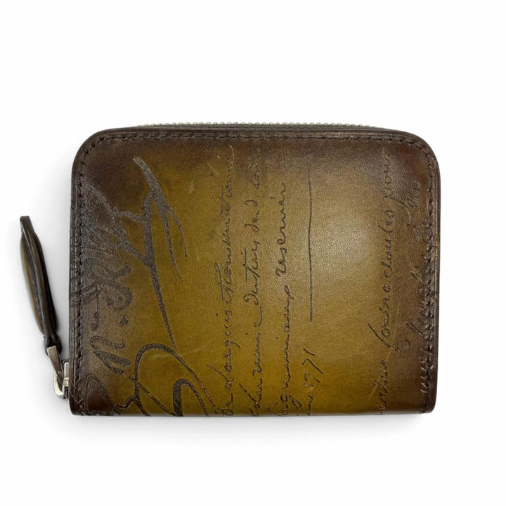 Excellent BERLUTI Coin case WAPA Calligraphy Brown Venice Calfskin Leather mens