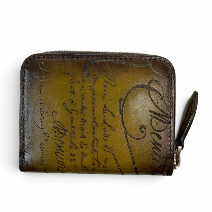 Excellent BERLUTI Coin case WAPA Calligraphy Brown Venice Calfskin Leather mens