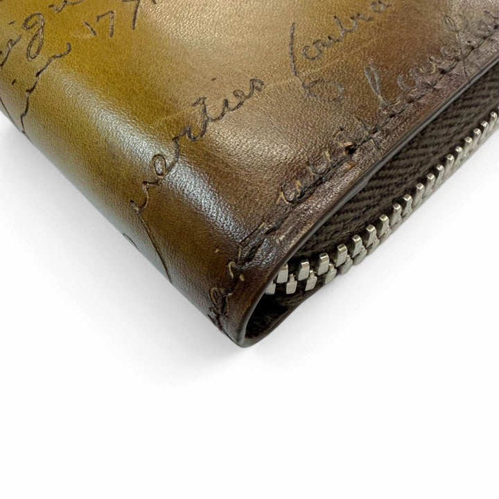 Excellent BERLUTI Coin case WAPA Calligraphy Brown Venice Calfskin Leather mens