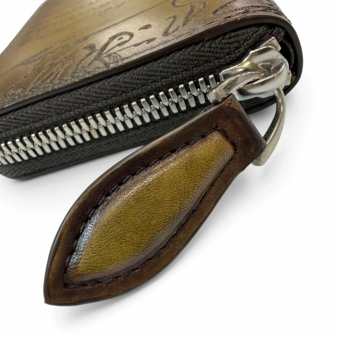 Excellent BERLUTI Coin case WAPA Calligraphy Brown Venice Calfskin Leather mens