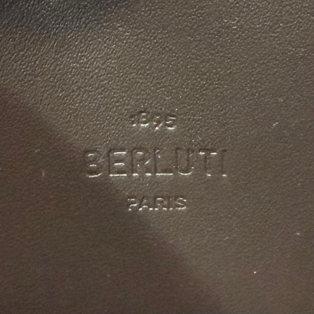Excellent BERLUTI Coin case WAPA Calligraphy Brown Venice Calfskin Leather mens