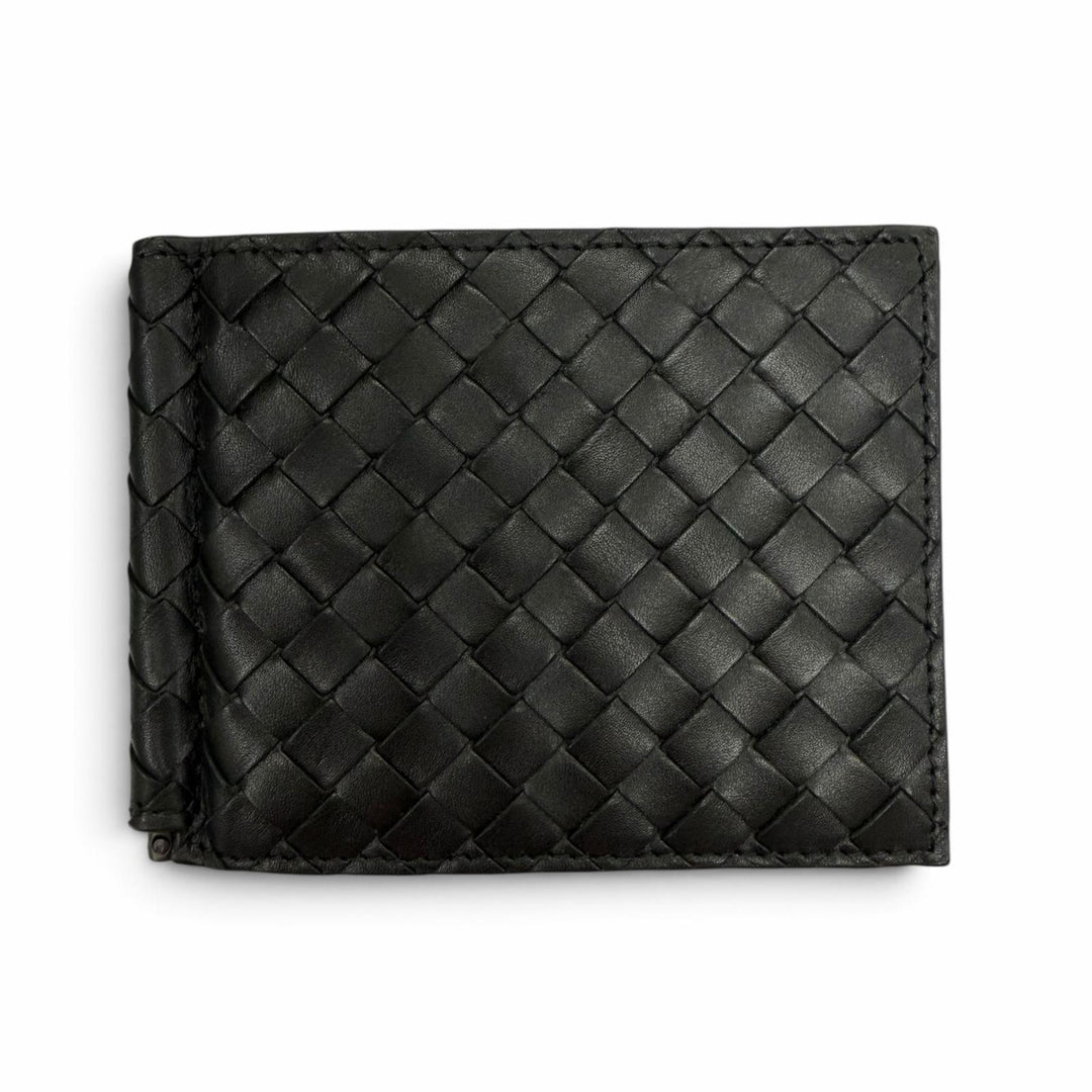 Great BOTTEGAVENETA Bifold Wallet INTRECCIATO MONEY CLIP black leather 123180