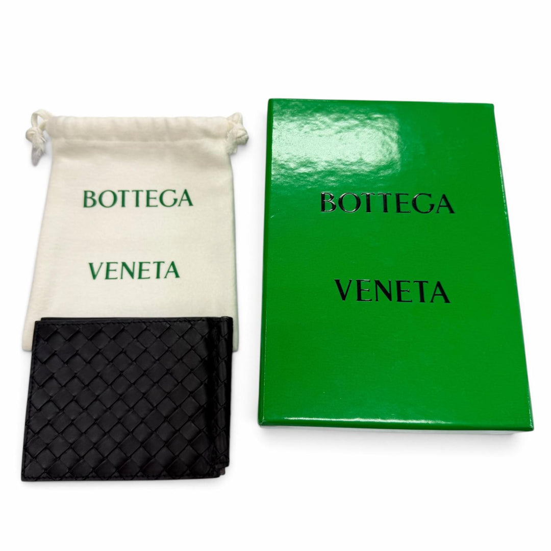 Great BOTTEGAVENETA Bifold Wallet INTRECCIATO MONEY CLIP black leather 123180
