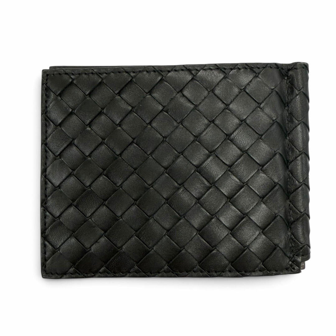 Great BOTTEGAVENETA Bifold Wallet INTRECCIATO MONEY CLIP black leather 123180
