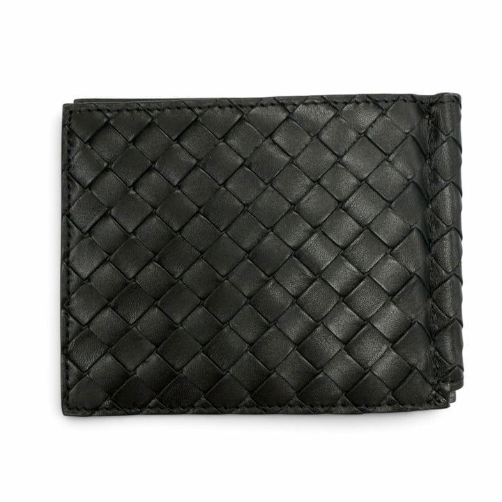 Great BOTTEGAVENETA Bifold Wallet INTRECCIATO MONEY CLIP black leather 123180