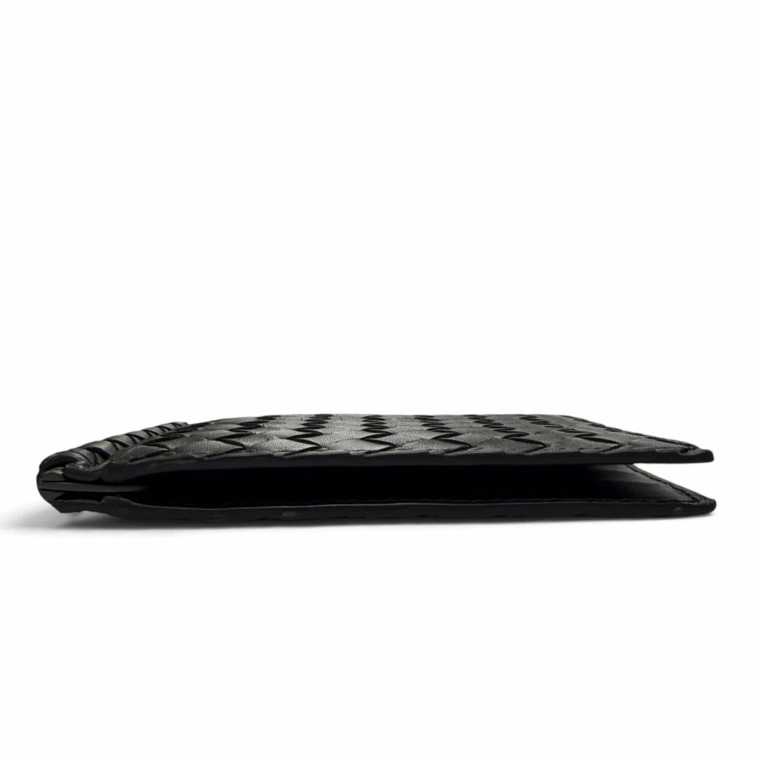 Great BOTTEGAVENETA Bifold Wallet INTRECCIATO MONEY CLIP black leather 123180