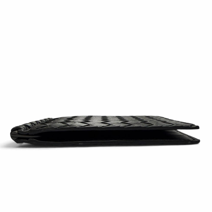 Great BOTTEGAVENETA Bifold Wallet INTRECCIATO MONEY CLIP black leather 123180