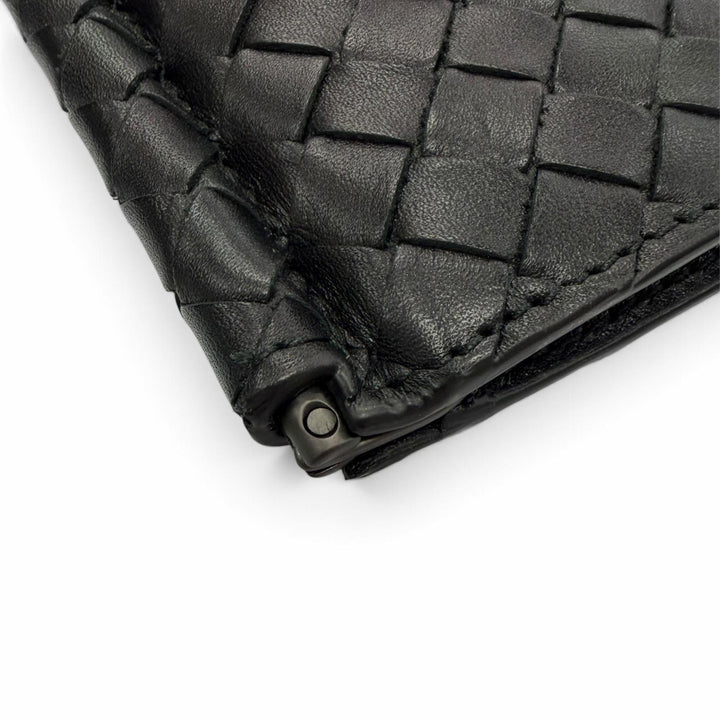 Great BOTTEGAVENETA Bifold Wallet INTRECCIATO MONEY CLIP black leather 123180