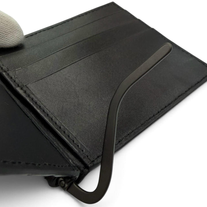 Great BOTTEGAVENETA Bifold Wallet INTRECCIATO MONEY CLIP black leather 123180